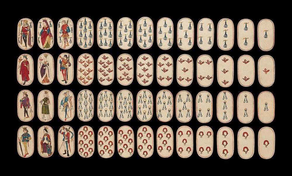 Set of antique hand-painted playing cards